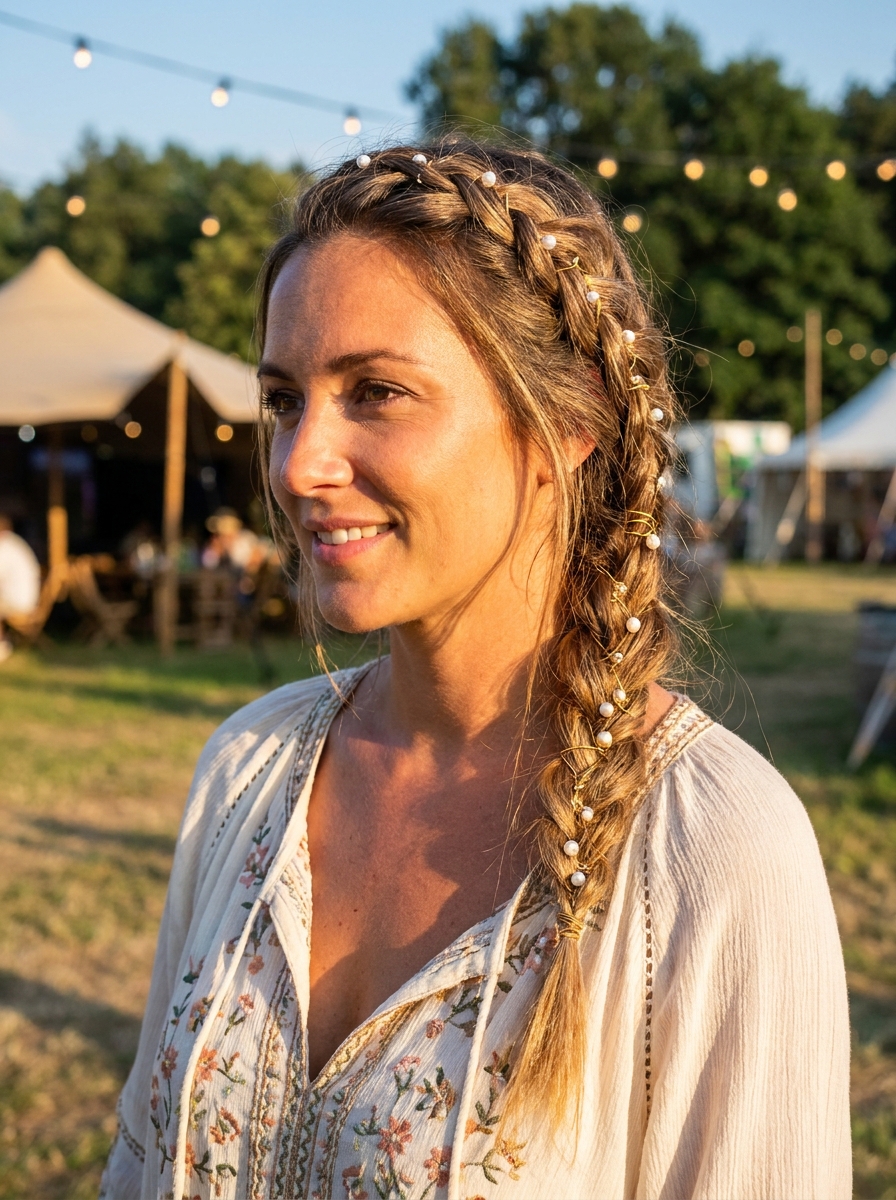 Festival Braids mit Perlen-Details als Festival Frisuren Inspiration 2026